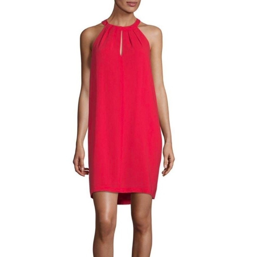 Vince Camuto Pleated Halter‎ Neck Cut Out Sleeveless Crepe Sheath Dress in Red 8